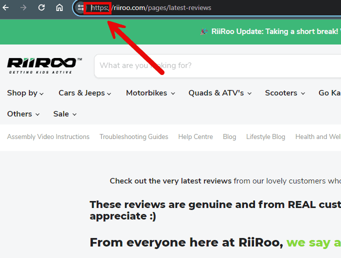 An image showing the RiiRoo website is secured with an SSL certificate.