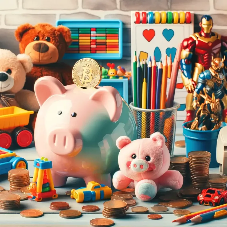 Maximising Toy Savings - a variety of toys like stuffed animals, action figures, and educational games, with a piggy bank or coins to symbolise savings.