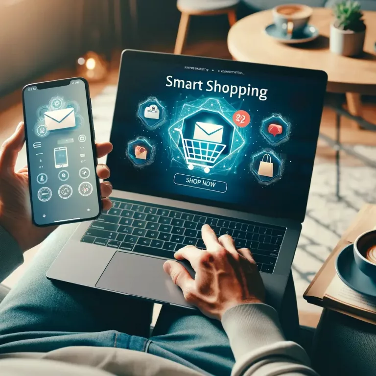 Smart Shopping Techniques - a parent opening an email on a laptop or smartphone, possibly revealing deals, discounts, or shopping tips.
