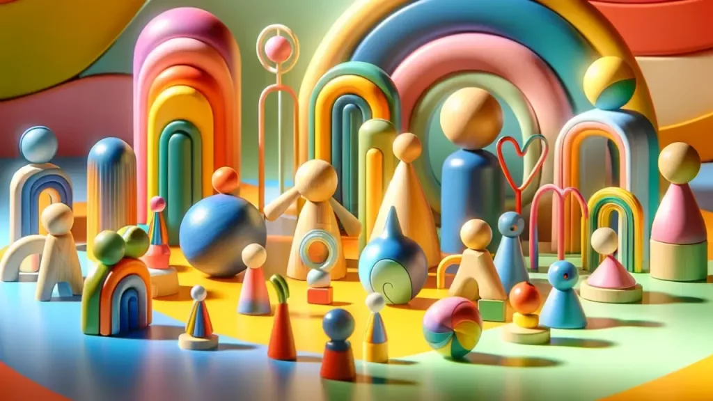 Unleashing Creativity with Open-Ended Play Figures - A photograph of a vibrant, playful scene featuring a variety of open-ended play figures.
