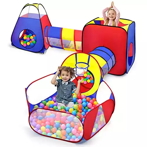 Opret 5 in 1 Pop Up Play Tent with Tunnel and Ball Pit for Kids, Foldable Playhouse for Indoor/Outdoor Crawling with Portable Storage Bag, Birthday Gift for Boys and Girls